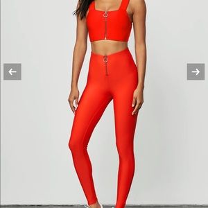 ALO ZIP UP “FAST” LEGGING AND BRA SET IN CHERRY RED